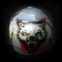 airbrush aerograf kask motocyklowy helmet painting wolf wilk metal stal tears rozdarcia blood